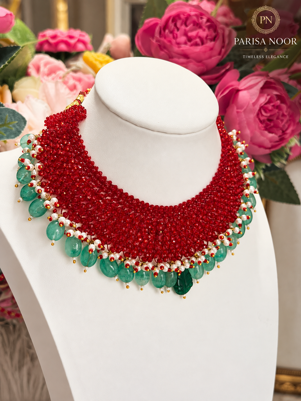 ✨ Rivana Ruby & Emerald Beaded Statement Necklace ✨