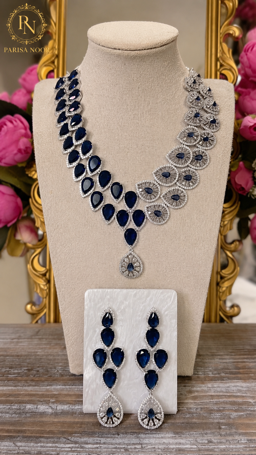 Azura Victorian Moissanite Necklace Set Midnight Blue