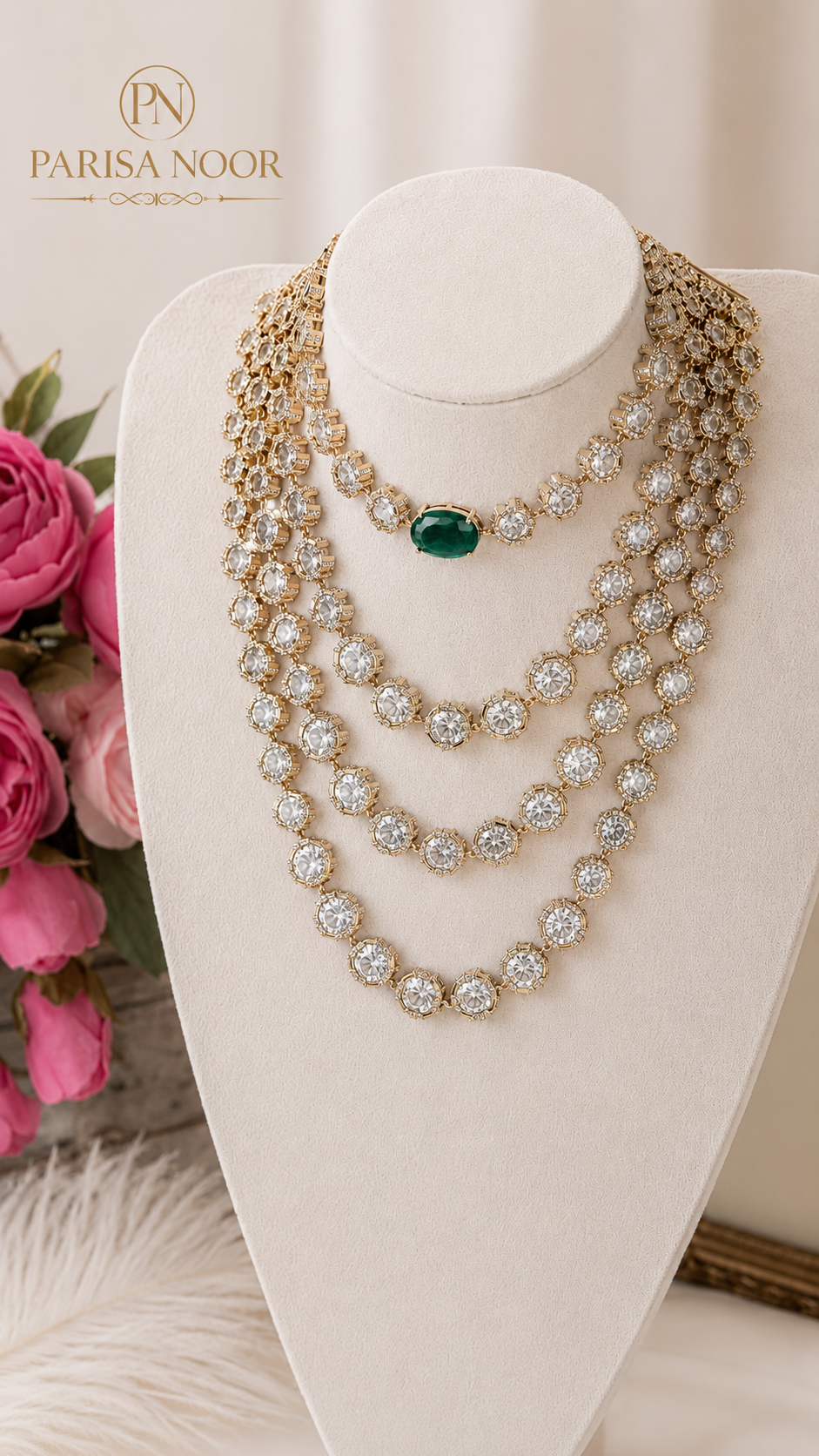 Isha Luxurious Victorian Doublet AD Layered Necklace Set