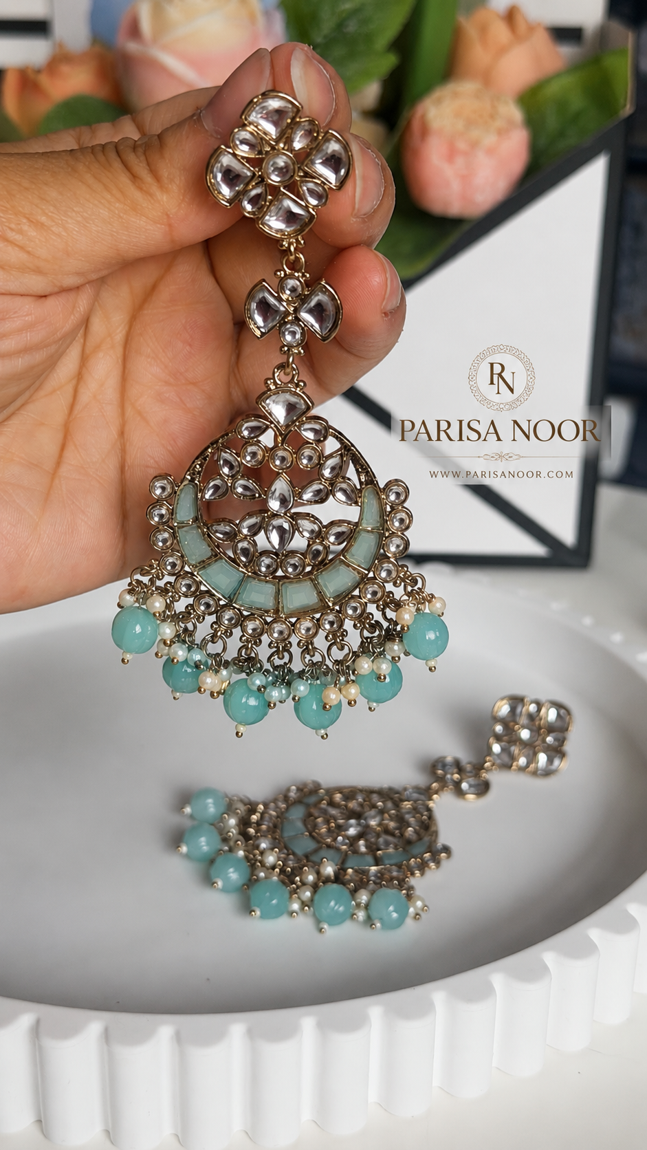 Rania Mint Chandbali Earrings – Clearance Sale