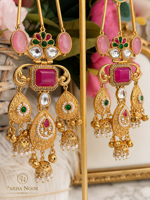 Aafreen Luxury Kashmiri Jhumka Earrings Pink