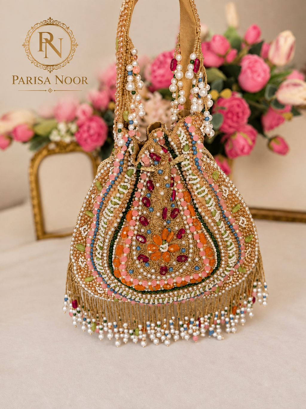 Nazende Multicolour Pearl Embellished Luxury Potli Bag