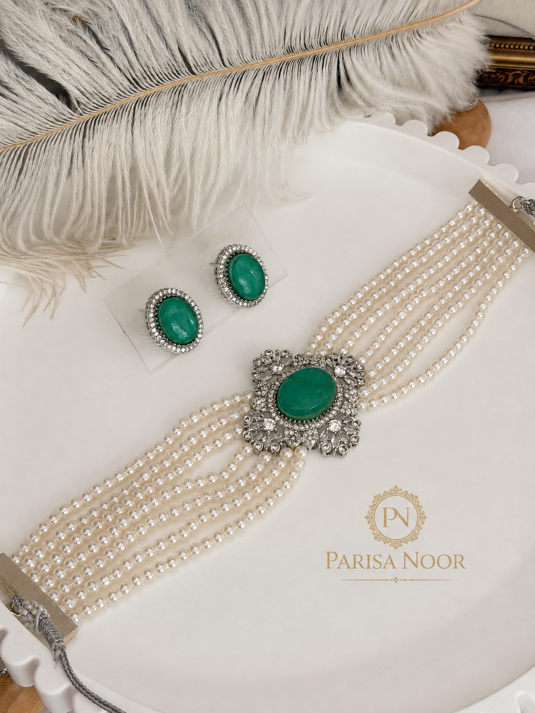 Elira Mint Pearl Designer Choker Set