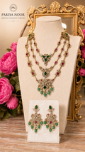 Qaynat Victorian Three Layer Semi Long Necklace Set