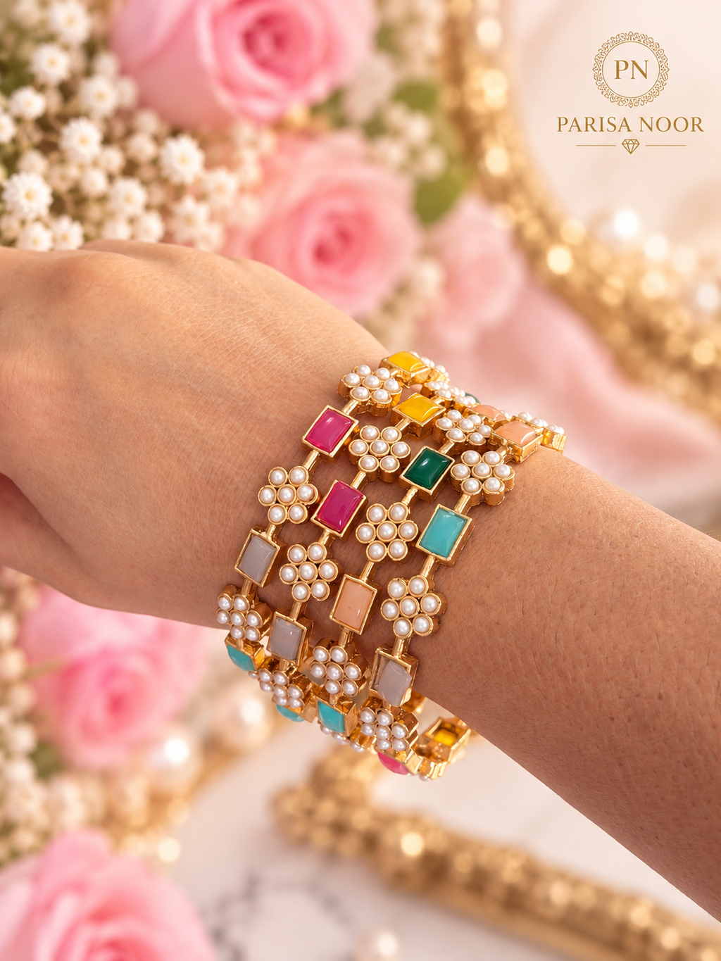 Veylora Multicolour Pearl Bangles Set (Clearance Sale)