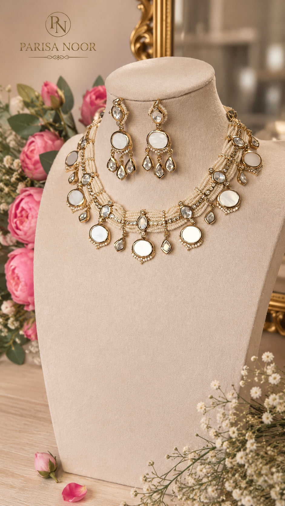 Moni Luxury Moissanite Mother of Pearl Necklace Set