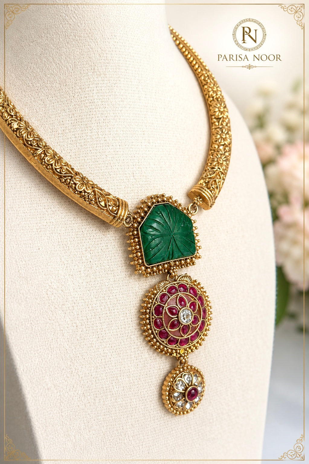 Mehraab Emerald Designer Hasli Necklace Set