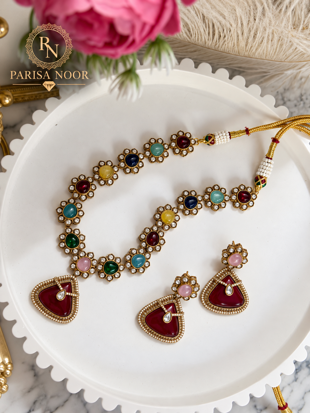 Ravelle Multicolour Kundan Designer Necklace Set