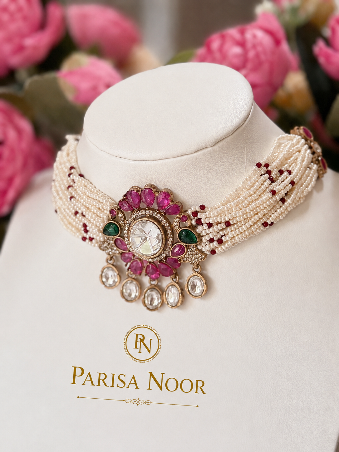 Zareena Pearl & Polki Designer Necklace Set