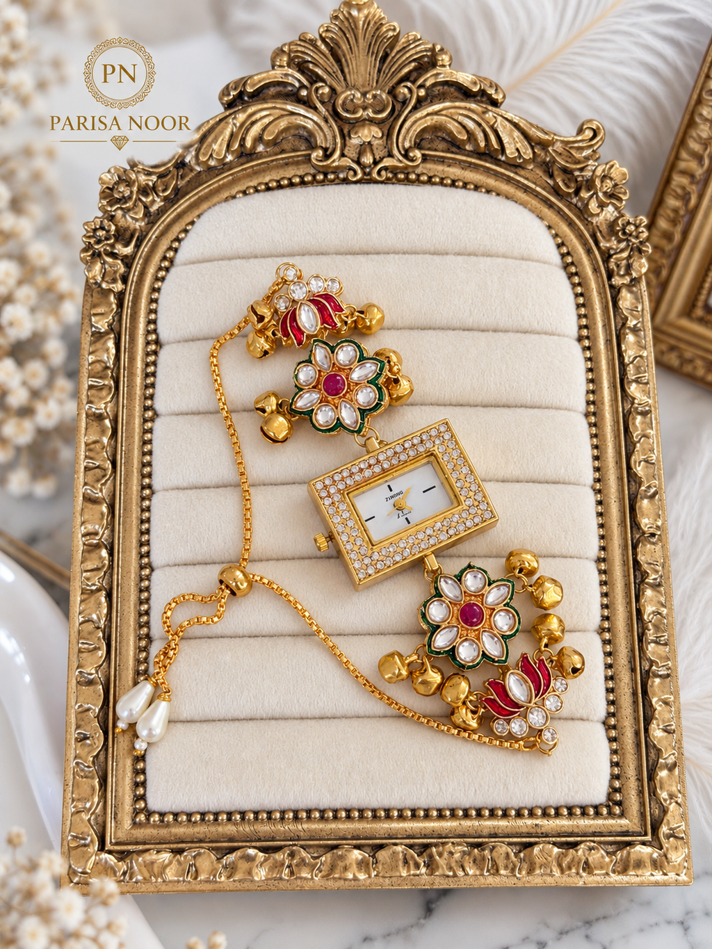 Aadhya Heritage Kundan Kashmiri Ghungru Watch - adjustable