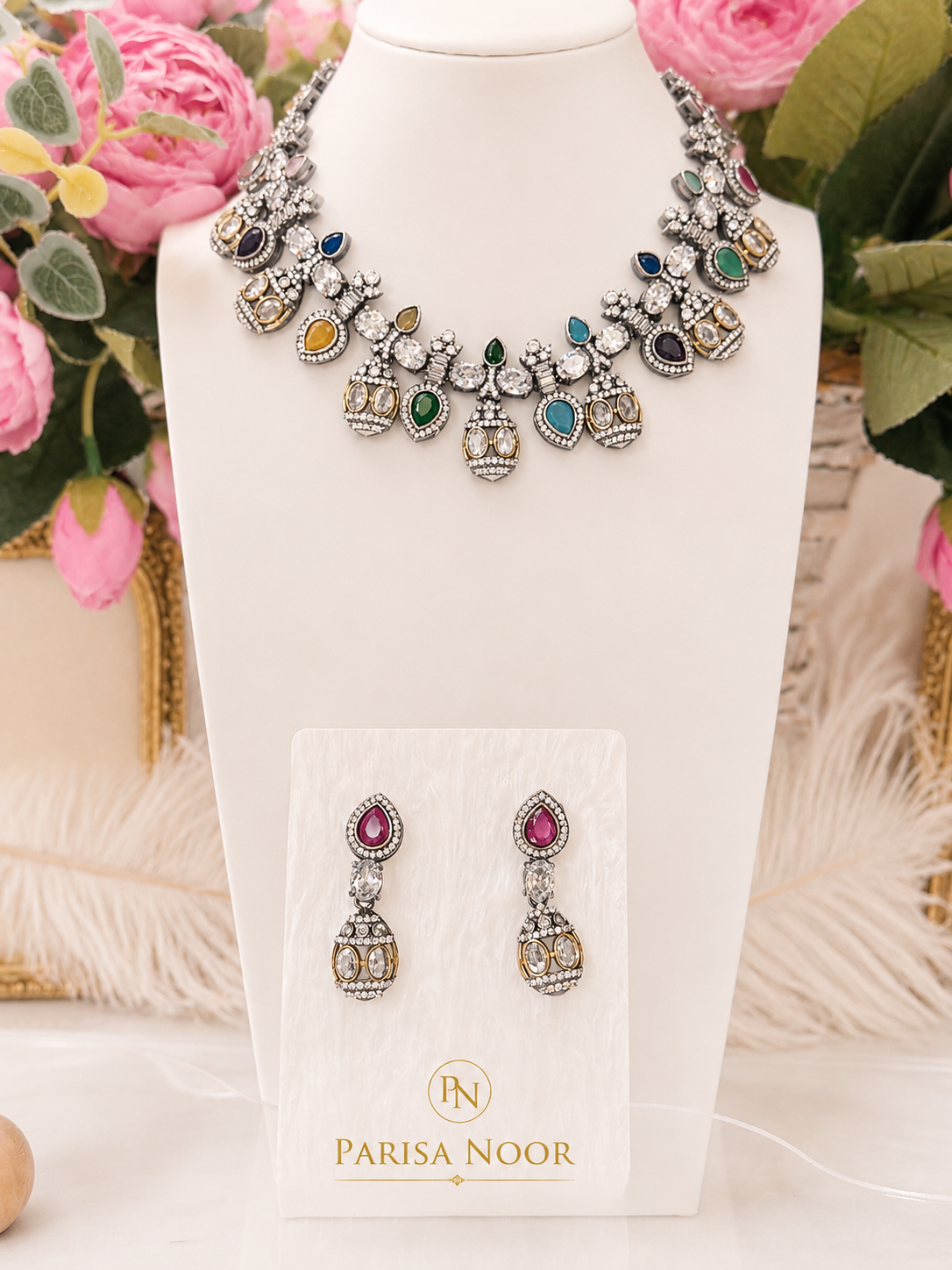 Rangrez Multicolour Luxury Designer Necklace Set