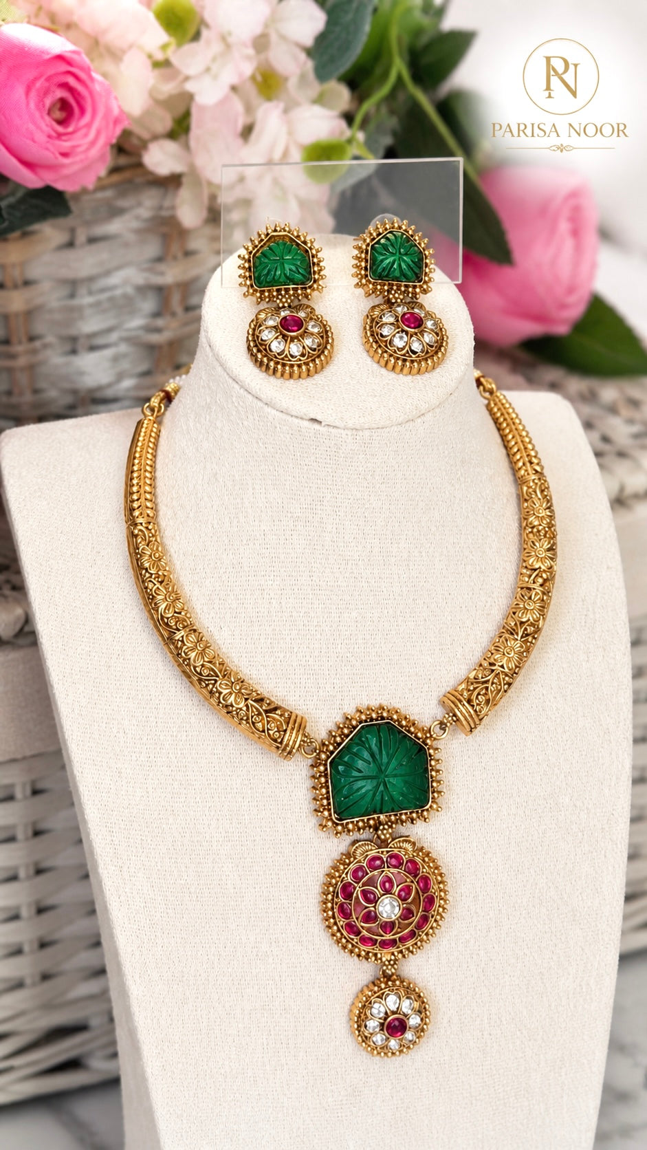 Mehraab Emerald Designer Hasli Necklace Set