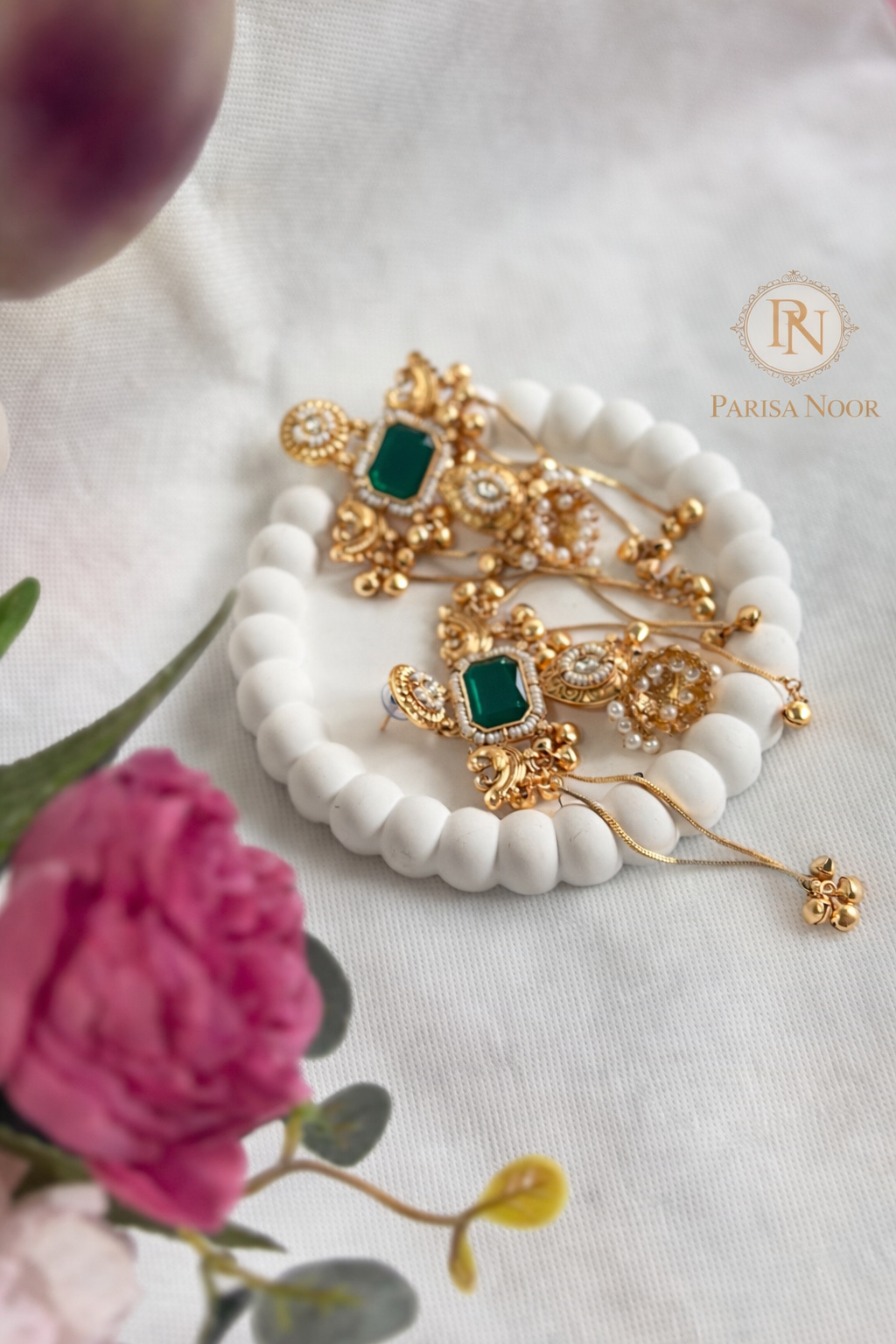 Saira Kashmiri Ghungru earrings Green
