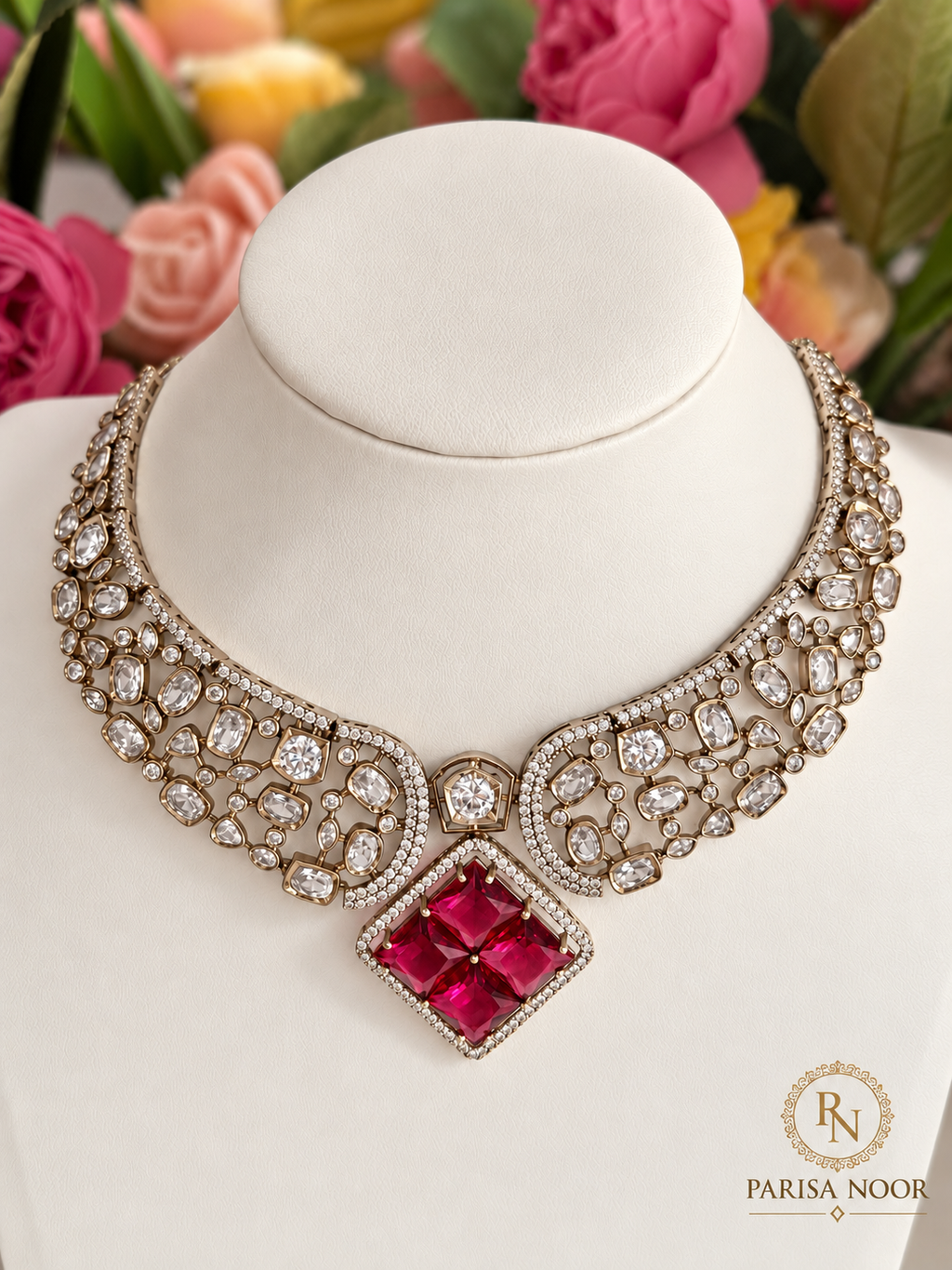 Ruvanya Ruby Red Luxury Designer Necklace Set
