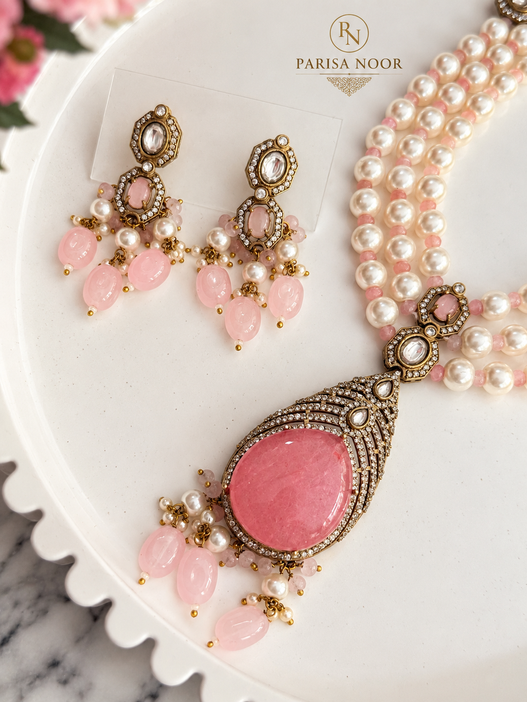 Arabella Blush Pink Victorian Designer Long Mala