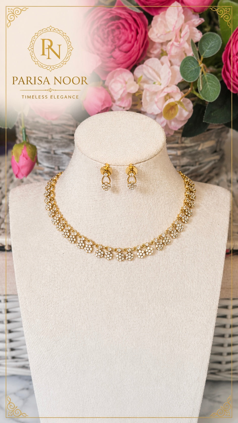 Elara Flower Diamond Necklace Set