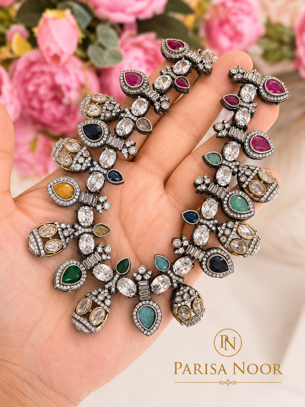 Rangrez Multicolour Luxury Designer Necklace Set