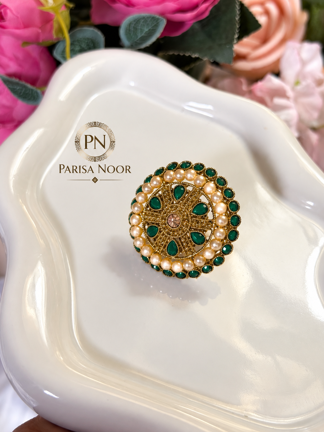 Zarmeher Green Pearl Statement Ring