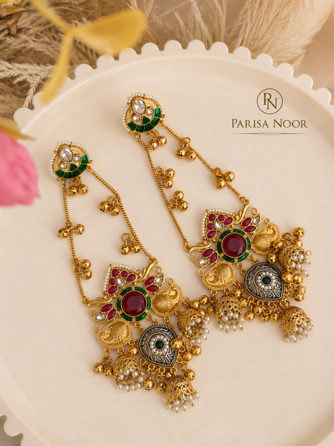 Aafreen Luxury Kashmiri Jhumka Earrings Red