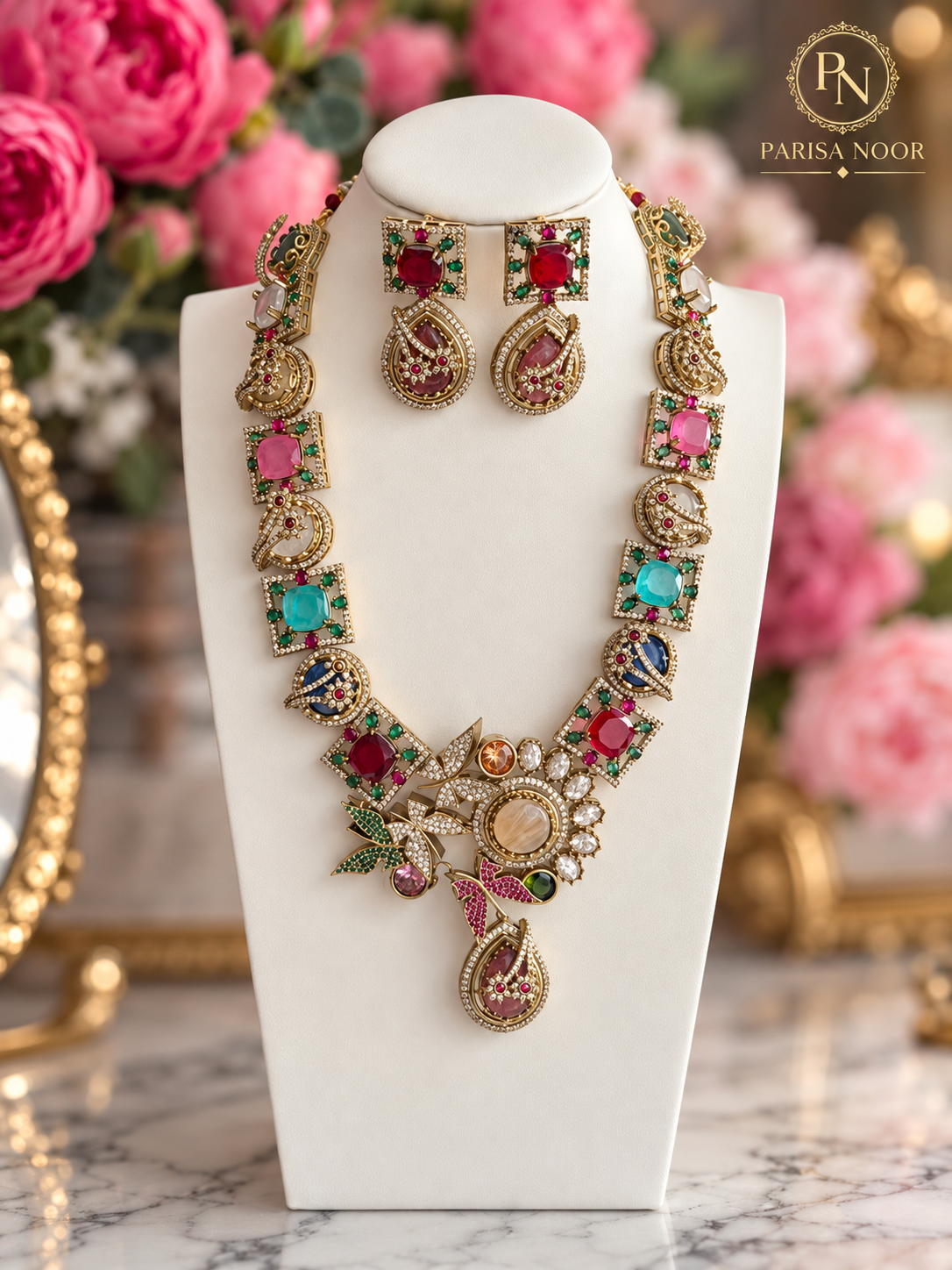 Virelia Premium Multicolour Doublet Designer Semi/Long Necklace Set