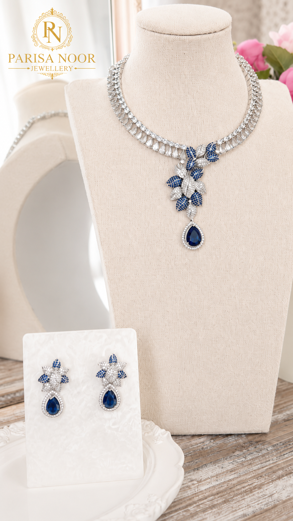 Sereia Designer Victorian AD Blue Necklace Set