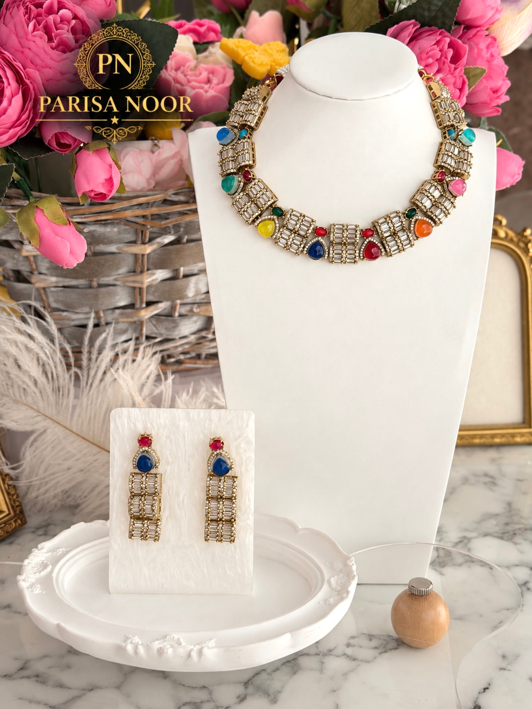 Cavira Multicolour Double-Setting Designer Necklace Set