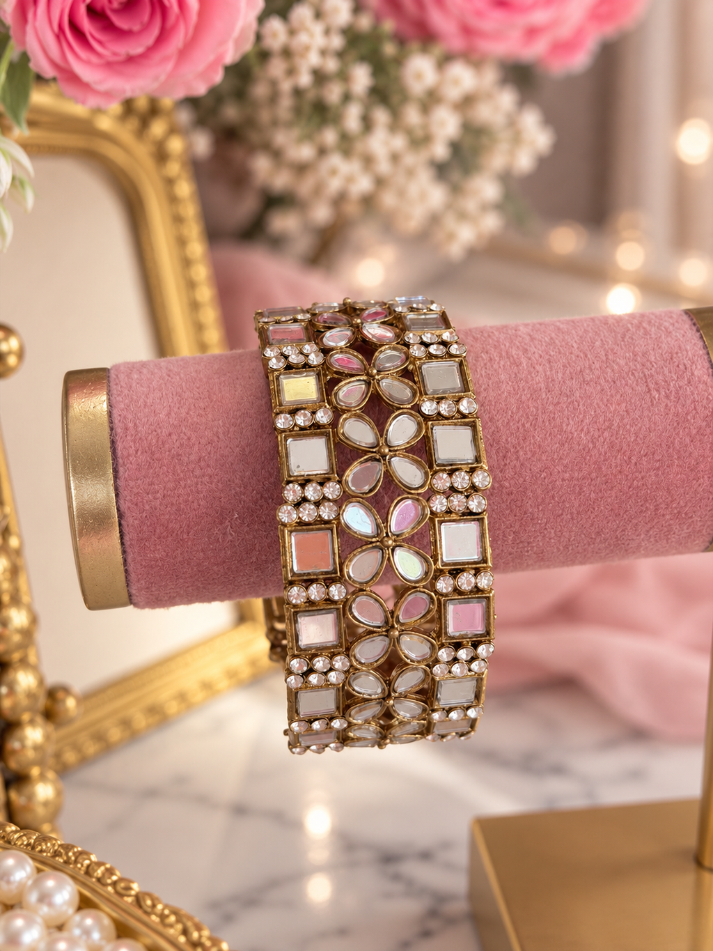 Mirraya Mirror-Work Openable Keda Bangle