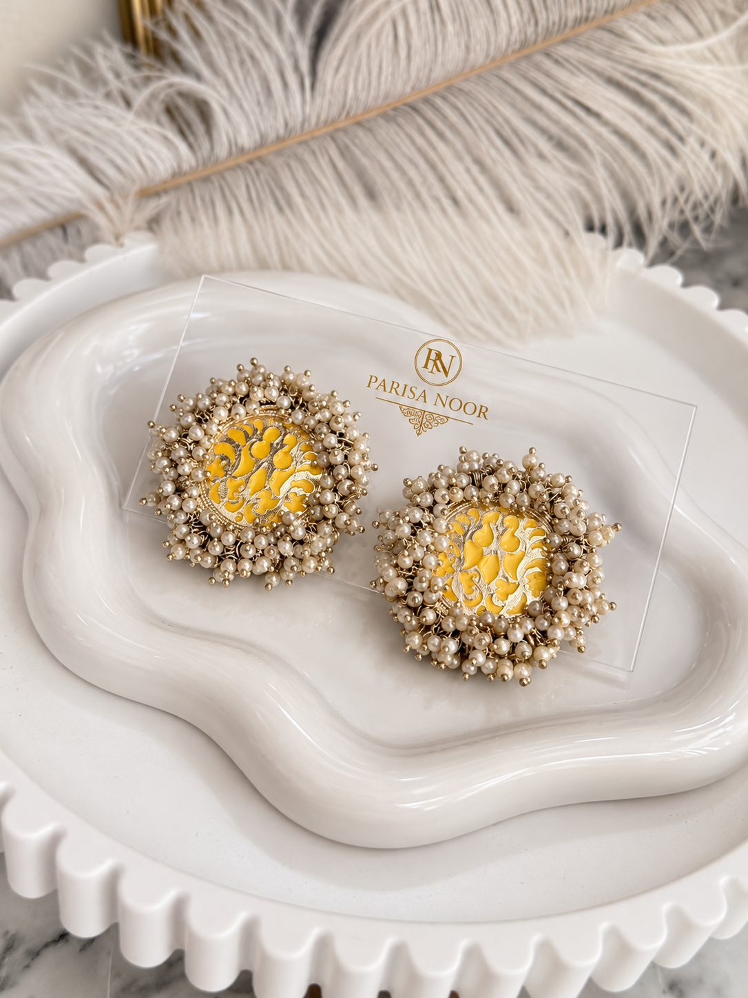 Sunehri Pearl Meenakari Heritage Stud Earrings