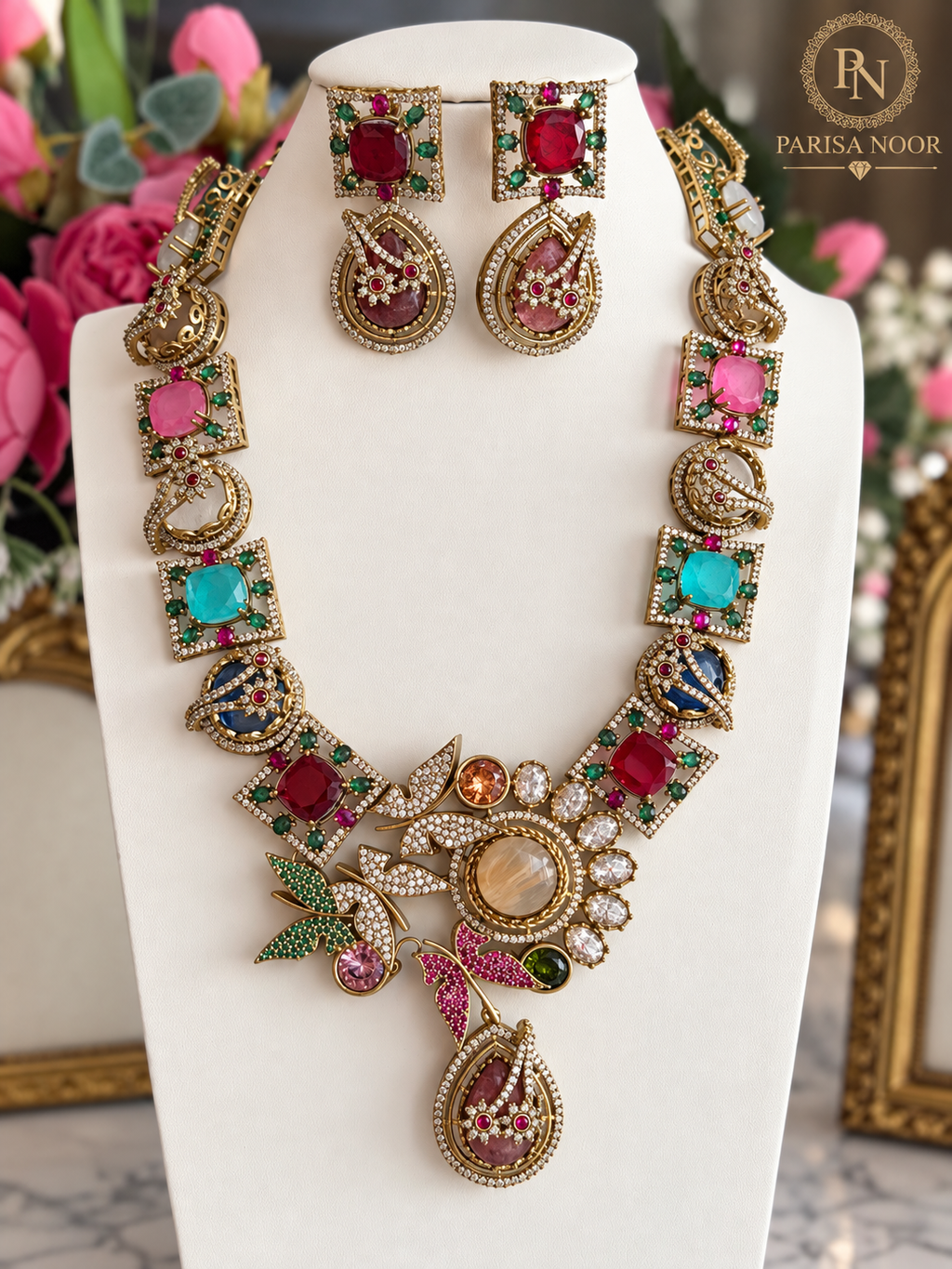 Virelia Premium Multicolour Doublet Designer Semi/Long Necklace Set