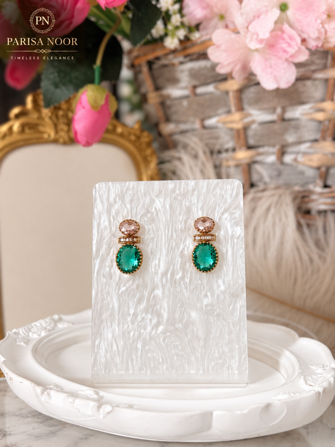 Liora Pink & Emerald Victorian AD Necklace Set