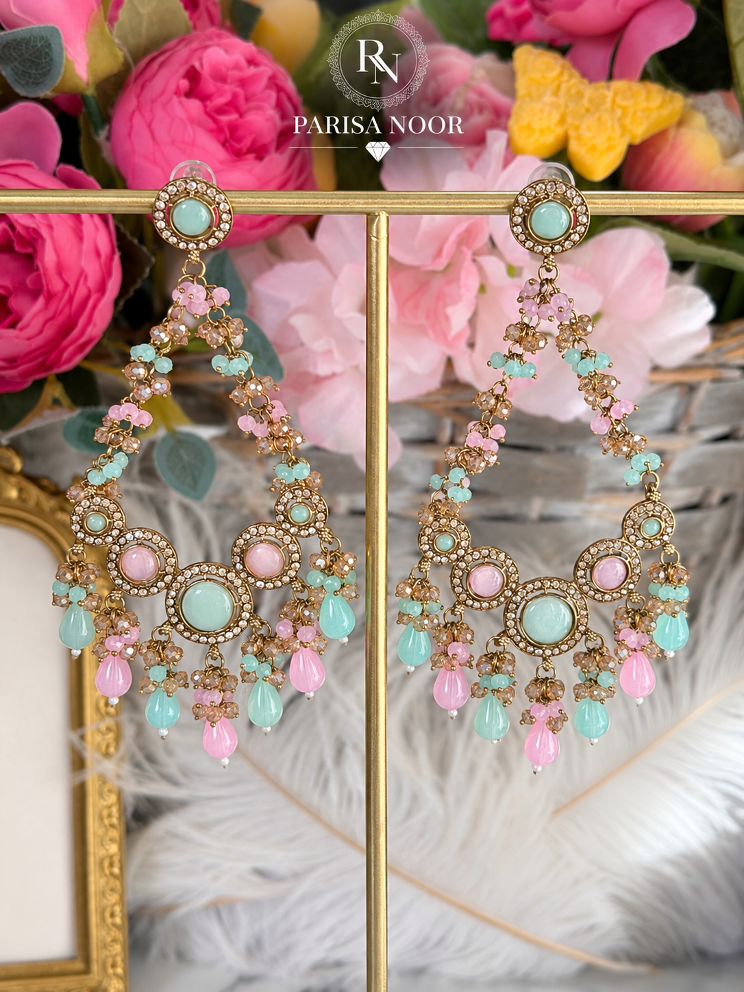 Aveline Designer Pastle Chandbali Statement Earrings