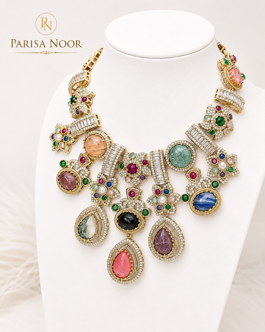 Mehruna Multicolour Heritage Statement Necklace Set