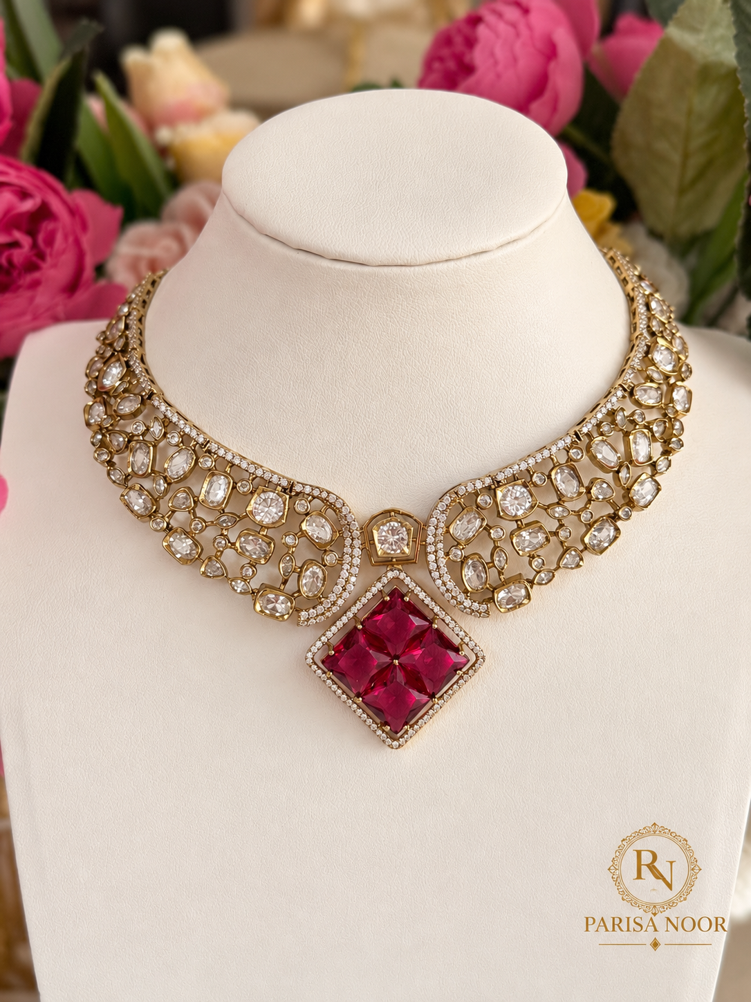 Ruvanya Ruby Red Luxury Designer Necklace Set