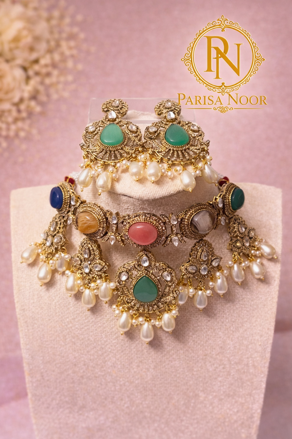 Noor Maharani Multigem Designer Necklace Set