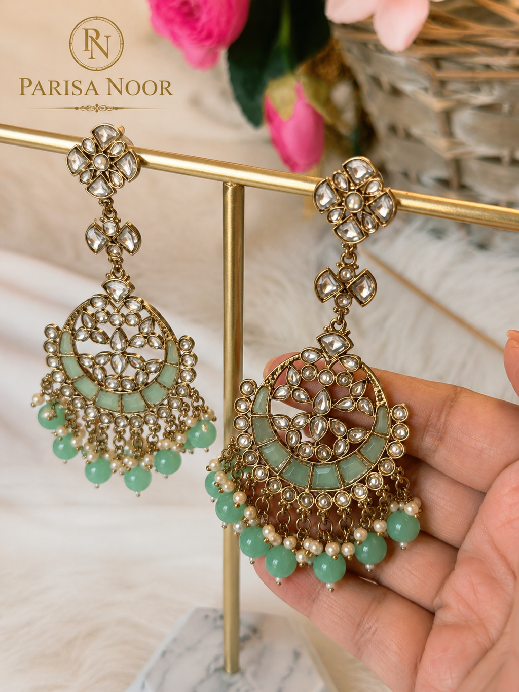 Rania Mint Green Chandbali Earrings – Clearance Sale