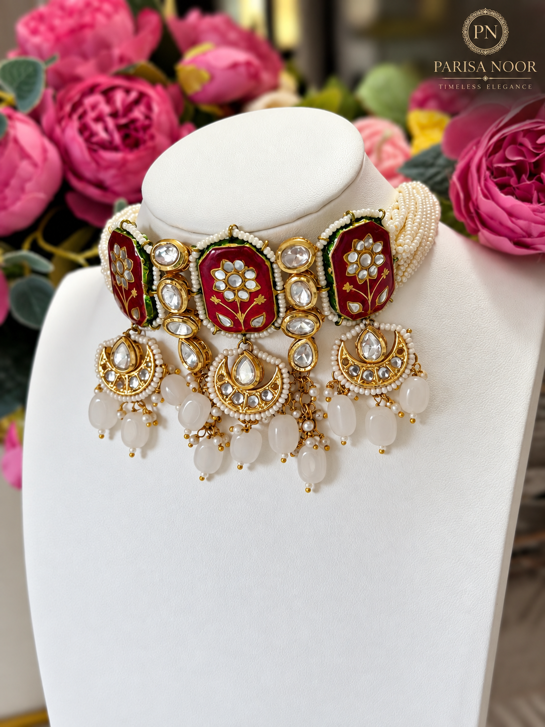 Zarelle Ruby Meenakari Kundan Choker Set