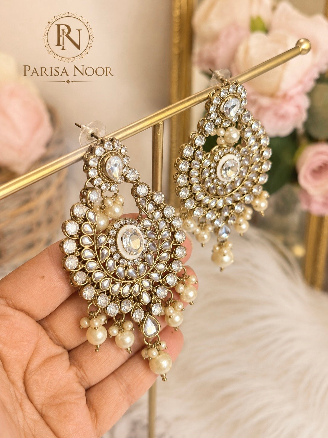 Zahara Kundan Pearl Earrings – Clearance Sale