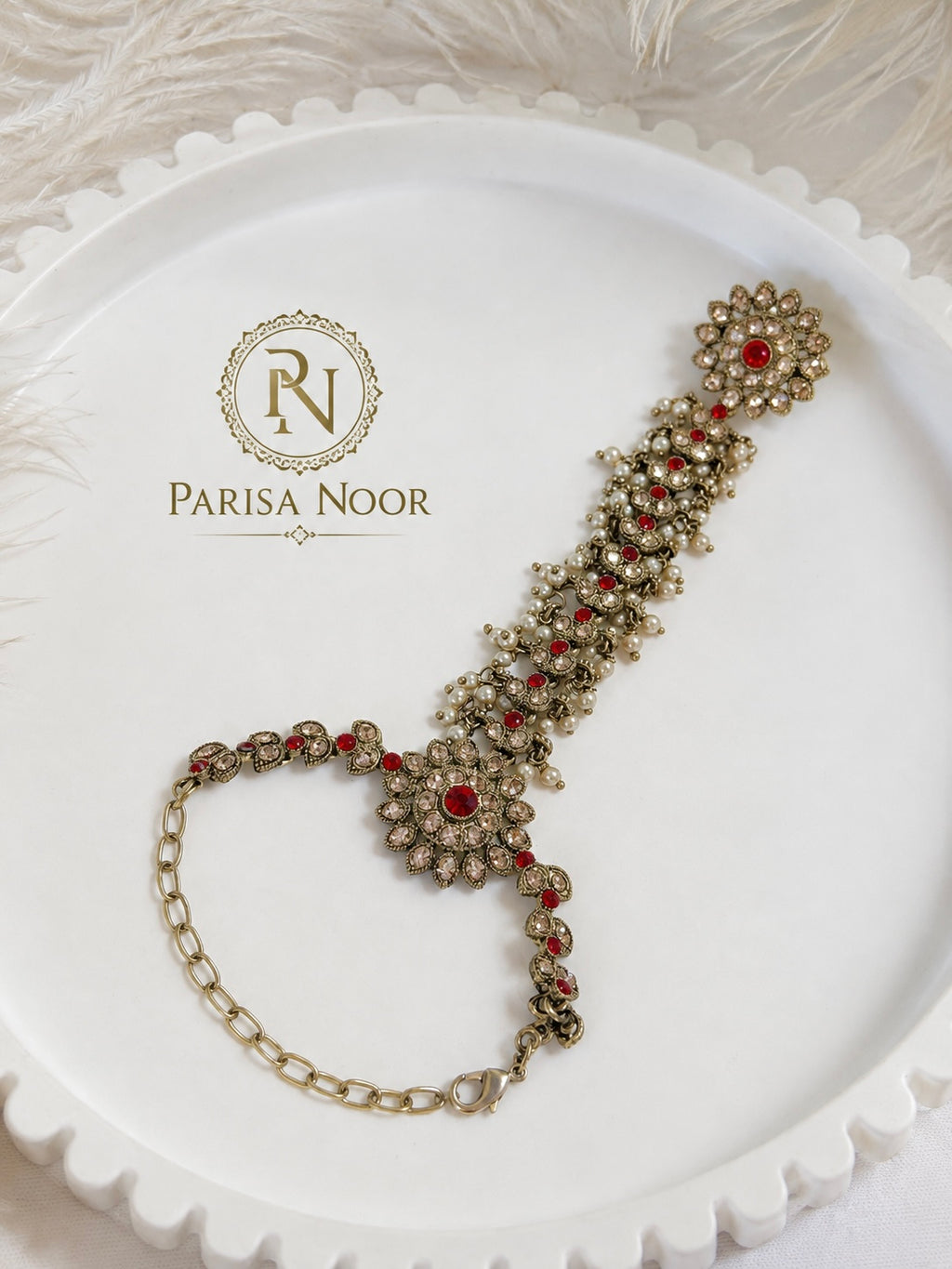 Ruhani Ruby & Gold Hand Harness Bracelet
