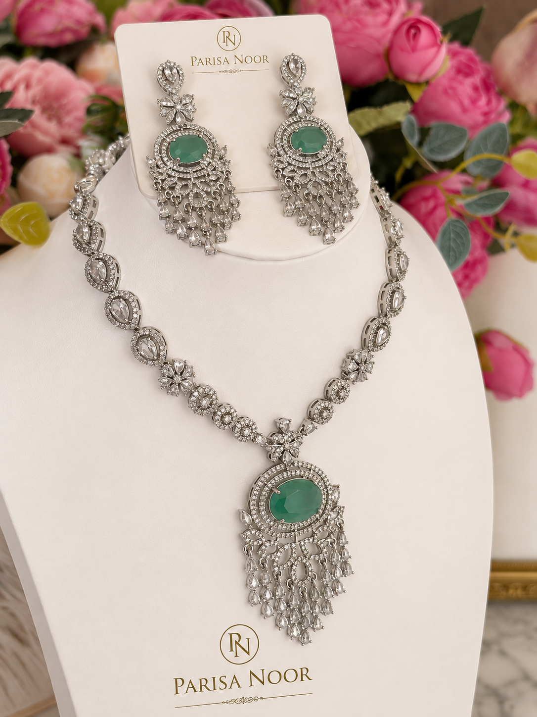 Zunaira Teal AD Statement Necklace Set