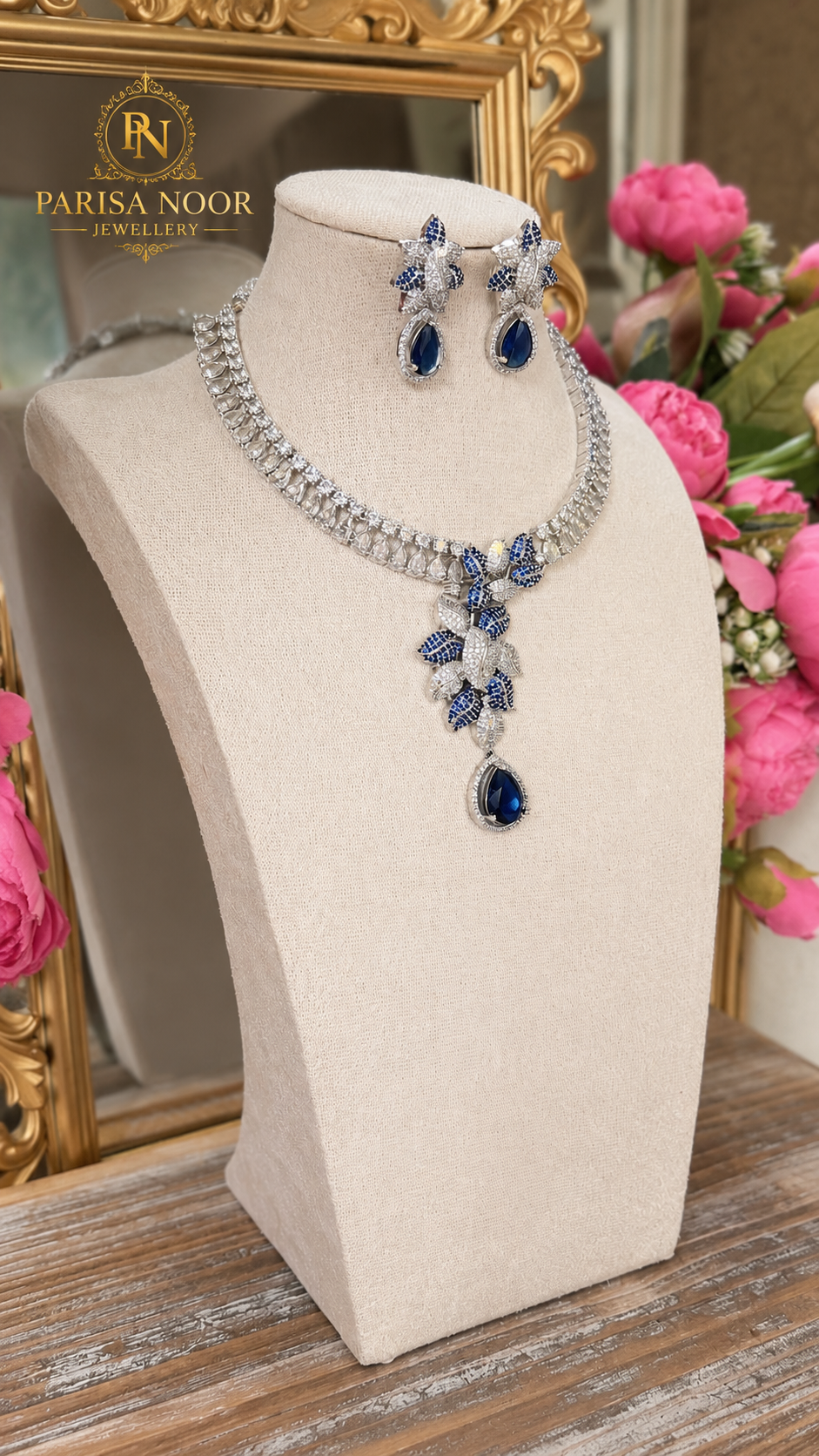Sereia Designer Victorian AD Blue Necklace Set
