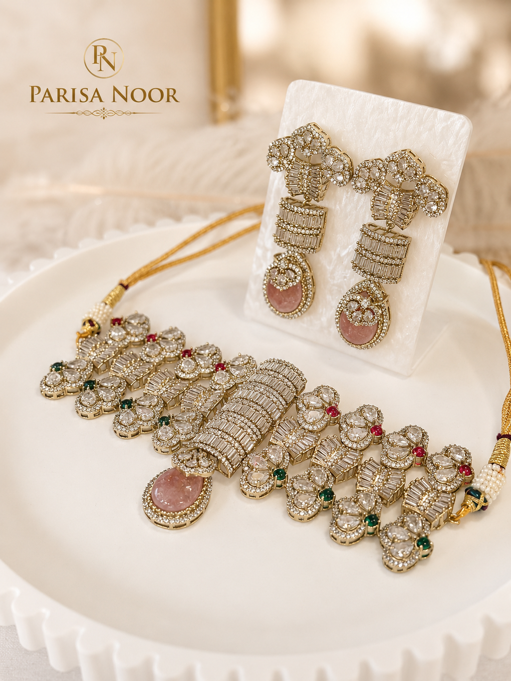 Zarevia Luxury Designer Polki Choker Necklace Set