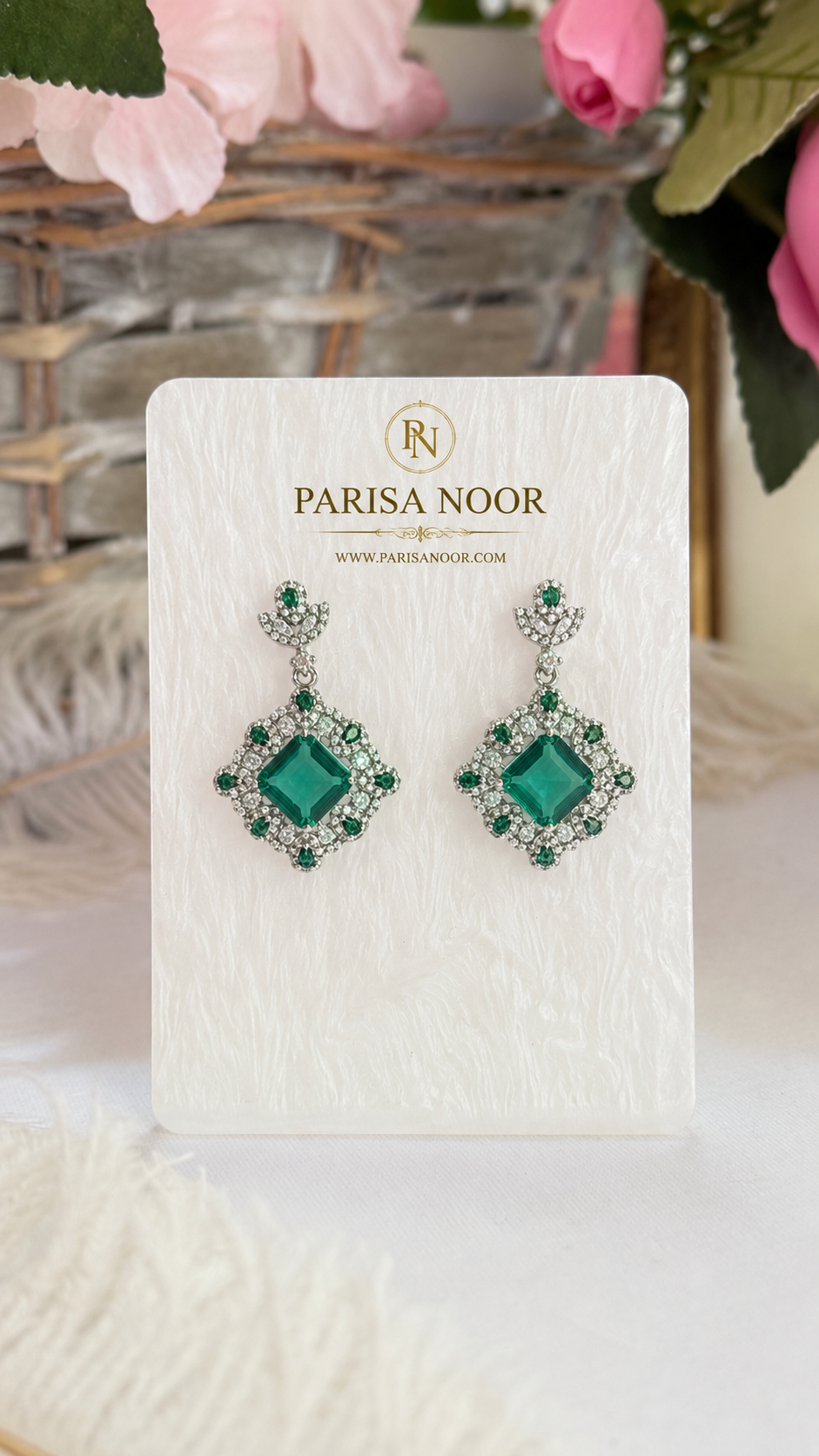 Roya Emerald Cubic Zirconia Drop Earrings