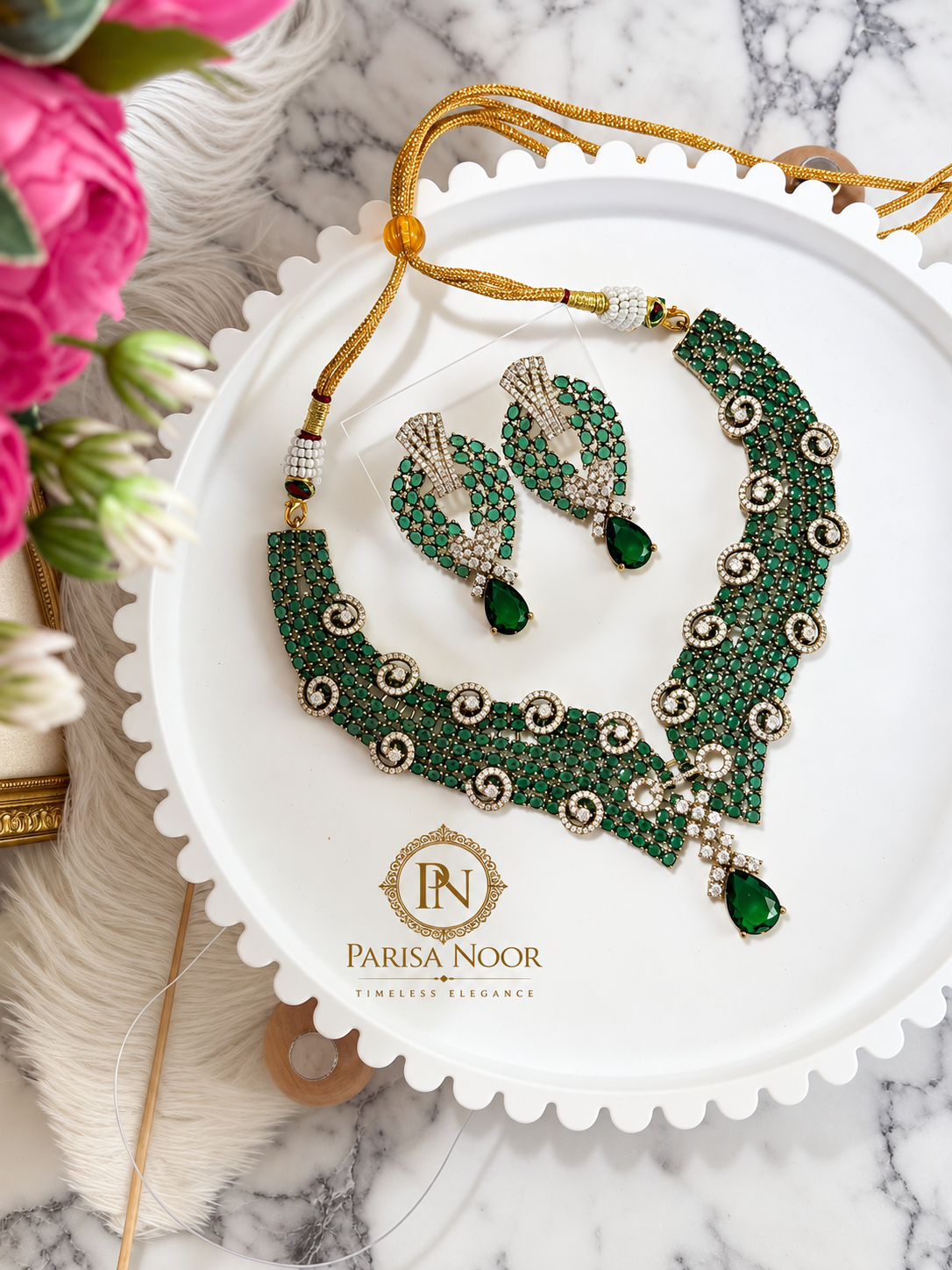 Arishfa Luxury Victorian AD Moissanite Necklace Set