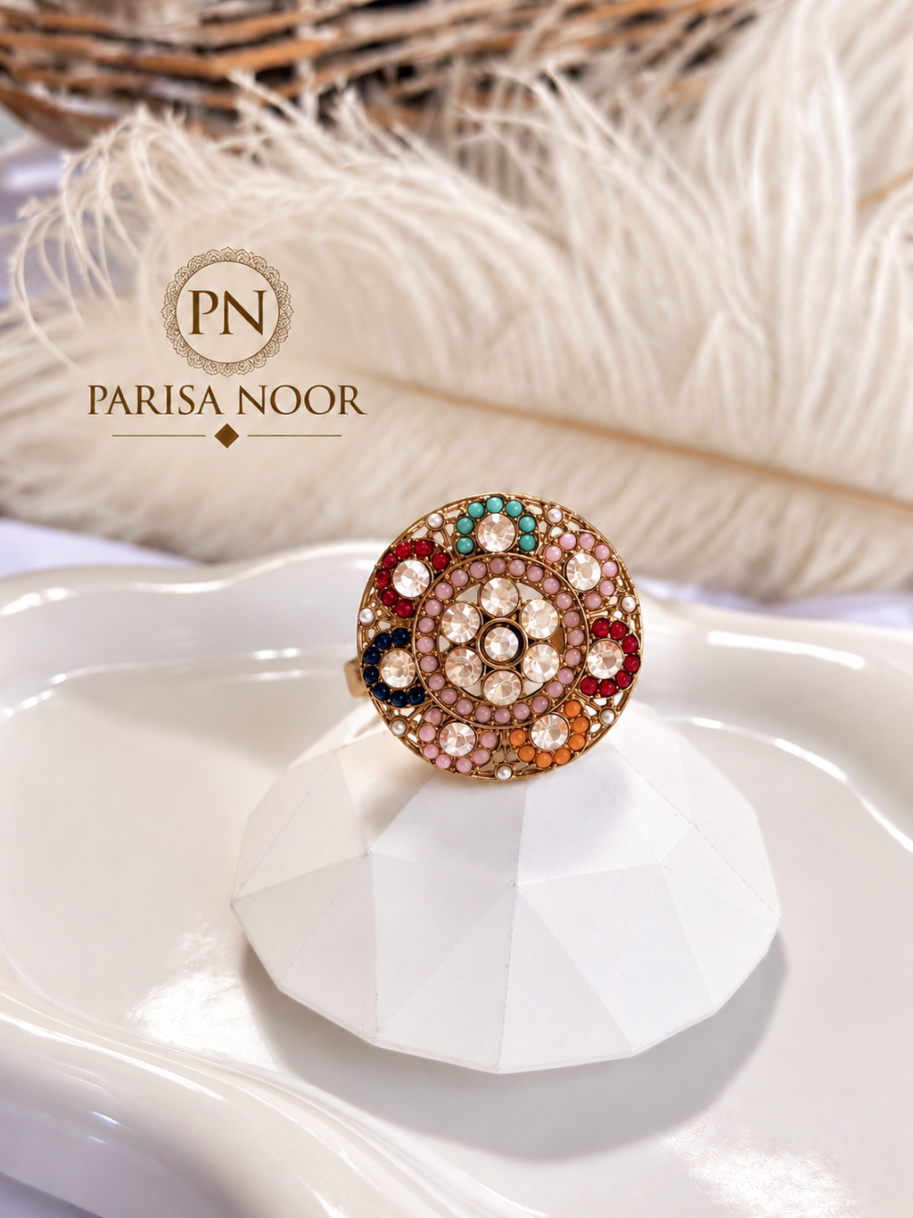Zaremina Multicolour Turkish Mosaic Adjustable Statement Ring