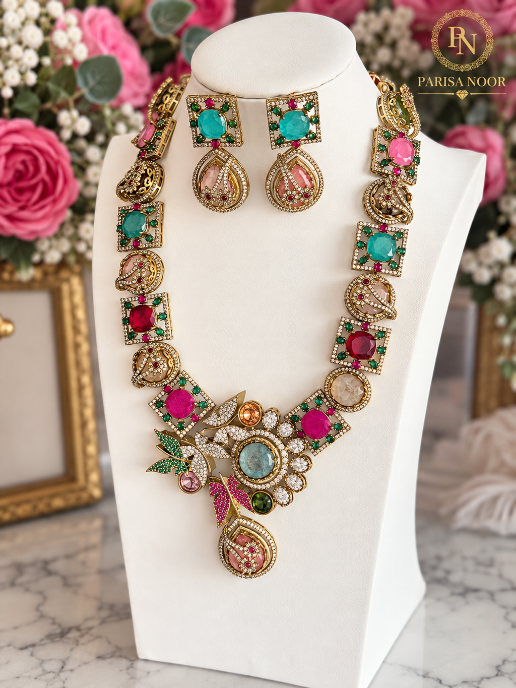Virelia Premium Multicolour Doublet Designer Semi/Long Necklace Set