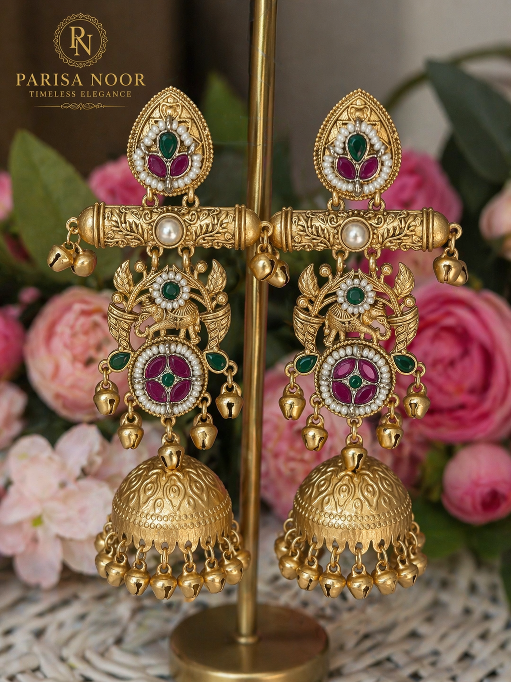 Noor Rajwadi Jhumka Ghungru Earrings