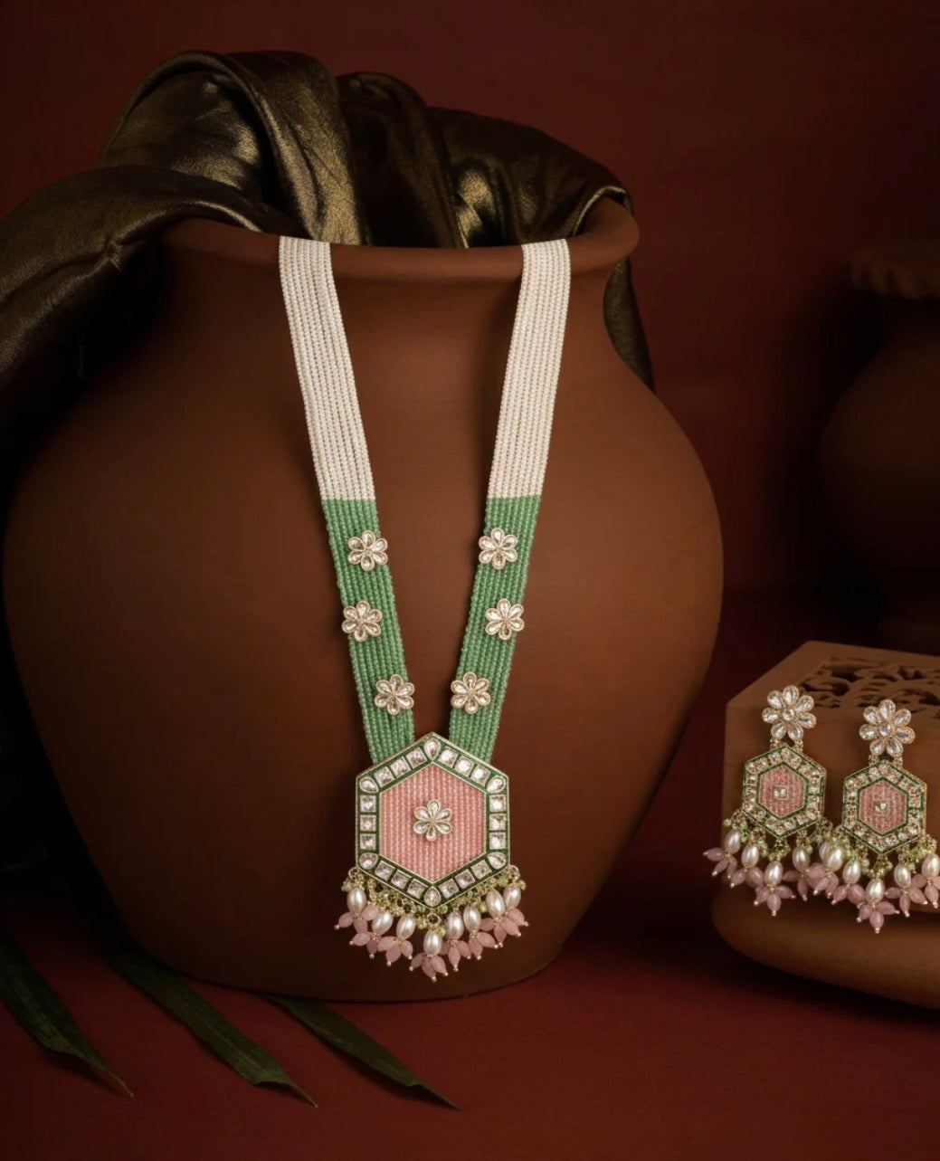 Monica Blush Mint Neelika Long Necklace Set with Earring