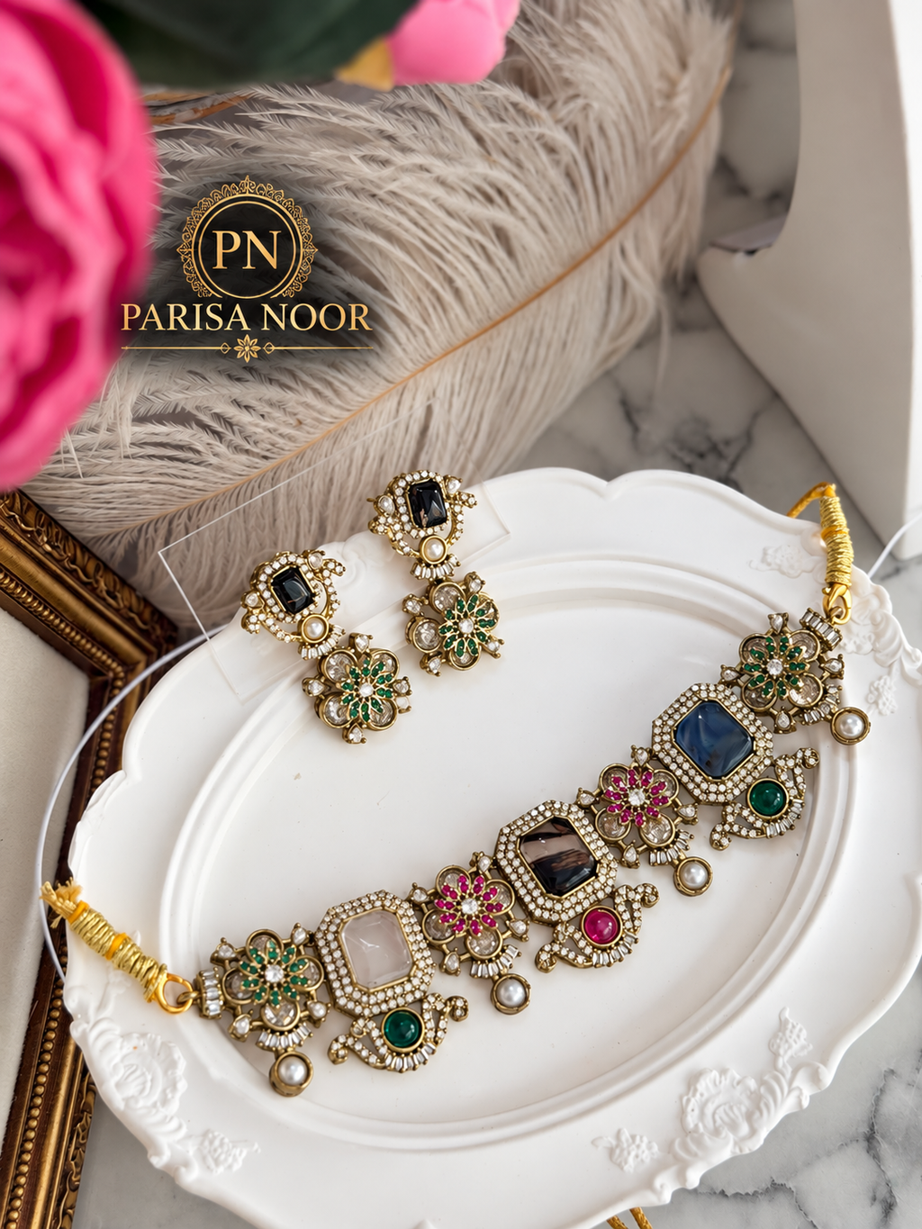 Zahvani Sabya-Inspired Multicolour Designer Choker Set