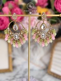 Zelina Mint & Pink Kundan Beaded Chandbali Earrings