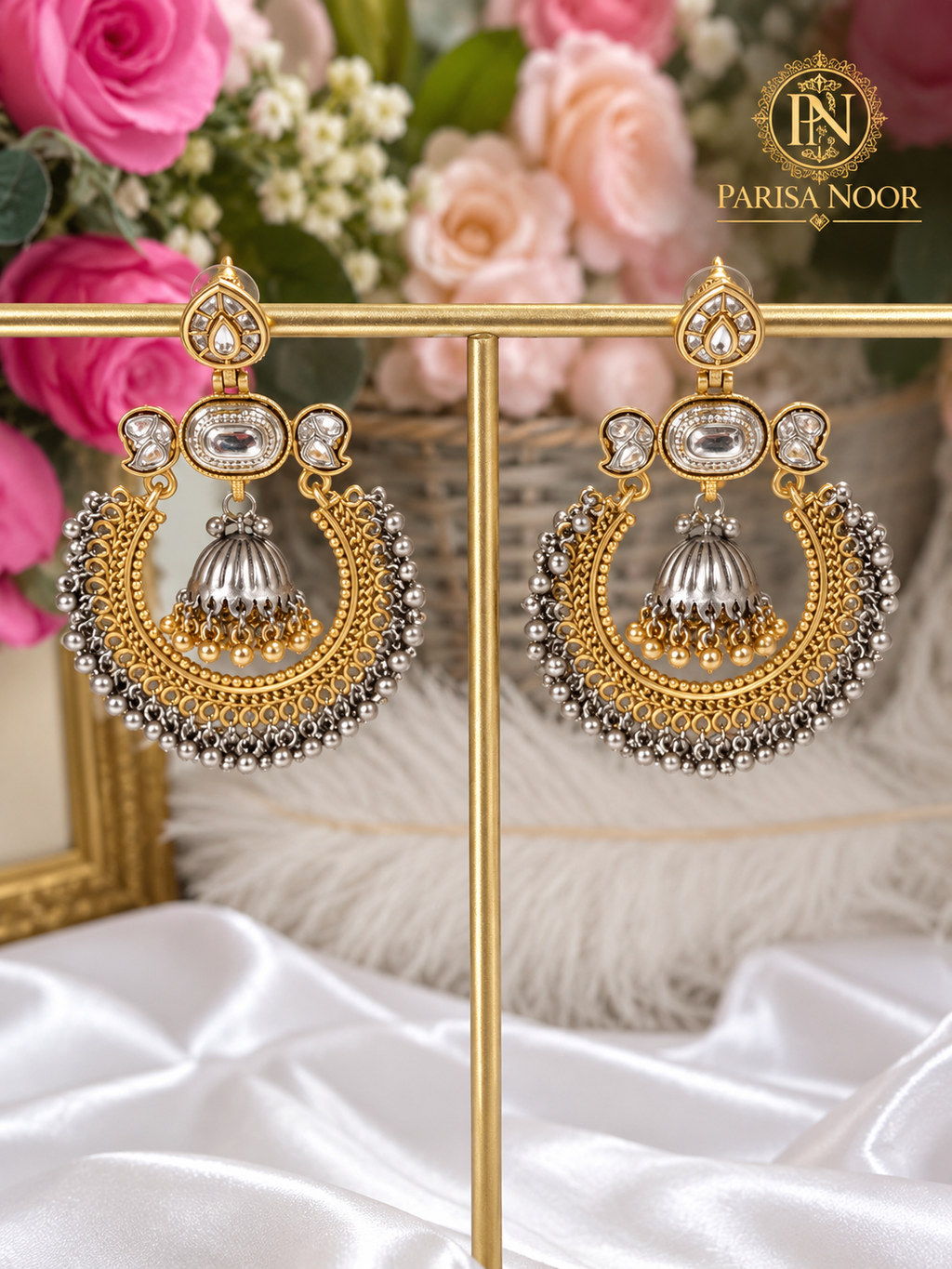 Helena Designer Chandbali Jhumka Brass Earrings